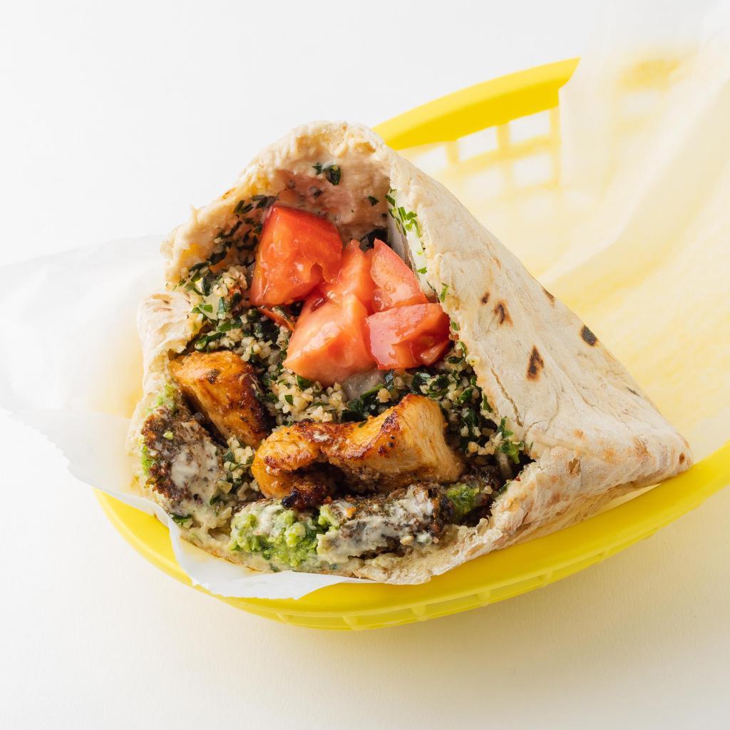Sullivan Sandwich · Chicken Kebob, Hummus, and Tabbouleh: served in a pita pocket with lettuce, tomatoes, onions, and tahineh sauce