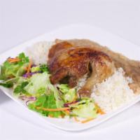 Combo Inka · Either leg and thigh or breast and wing of our rotisserie chicken. Served with rice, white c...
