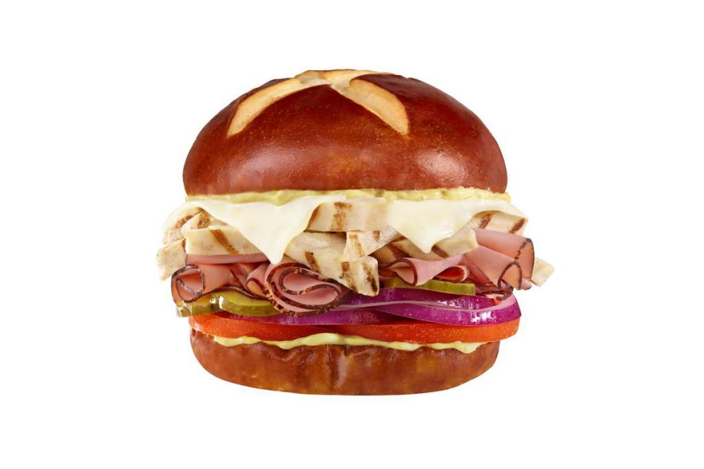 #73 Chicken Dijon · 1/4 lb. of our all-natural, rotisserie style chicken & black forest ham with melted provolone cheese and Dijon Mayo