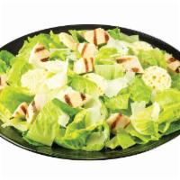 Chicken Caesar Salad · All natural chicken, shredded parmesan & croutons on crisp romaine with Caesar dressing.