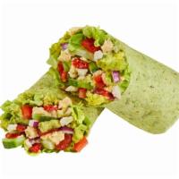 Ultimate Veggie Wrap · Avocado, hummus, cucumbers, feta, roasted red peppers, lettuce, tomatoes & red onions with R...