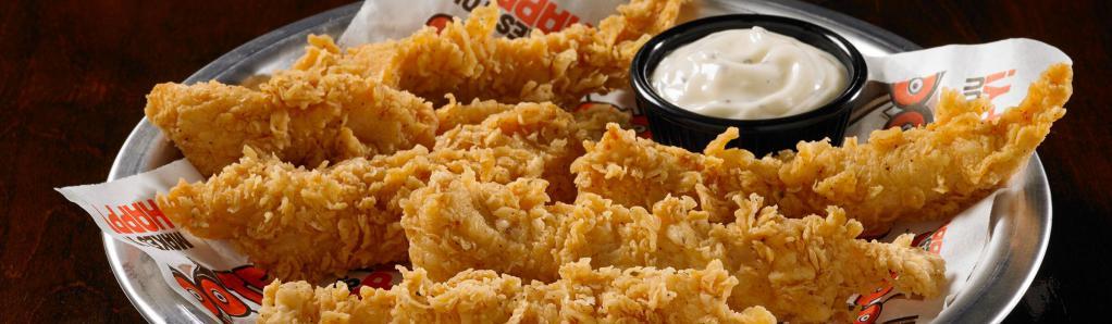 Chicken Breast Strips · Plump strips of juicy chicken fried up to crispy perfection. Feeling spicy? Have them tossed in one of our world-famous wing sauce.