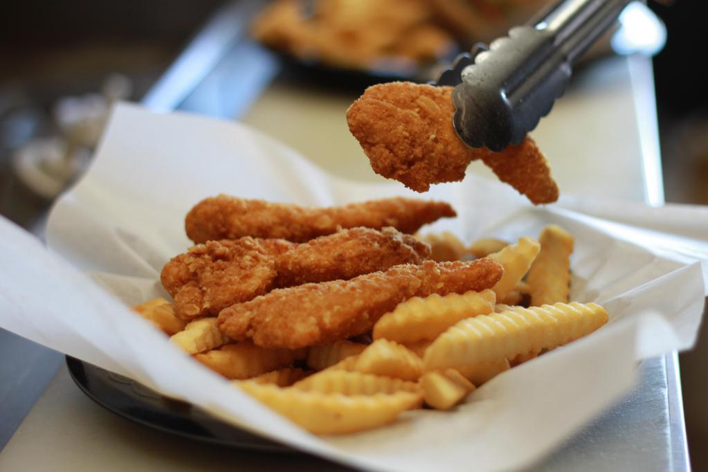 Chicken Strips and Crinkle Fries · 3 pieces and generous portions of fries. Include Ranch and Ketchup