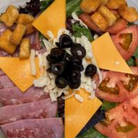 Antipasto Salad · Large spring salad with Canadian bacon, salami and American cheese.