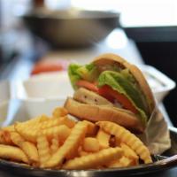 California Chicken Burger · 4 oz. 100% grilled chicken breast with romaine lettuce, fresh sliced tomato, red onion and r...