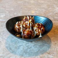 Takoyaki Octopus Balls (5 pcs) · Lightly fried octopus, served with mayo & bonito