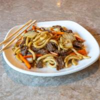 Stir Fried Beef Udon · Japanese Style Stir Fried Udon with sliced beef and vegetables *extra charge with fried egg