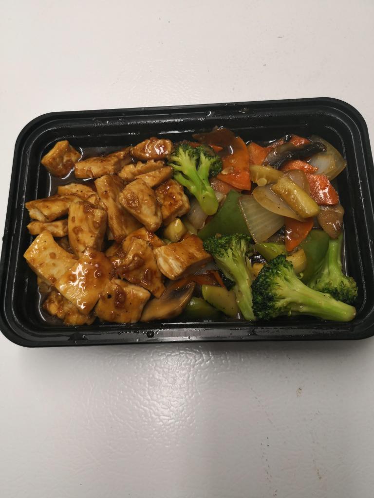 Chicken Hibachi · Prepared on the grill table. Served with broccoli, zucchini, carrot, onion, green peppers, red peppers, mushroom, and asparagus. Comes with soup or salad and rice.