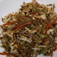Yaki Chicken · Stir fried chicken, cabbage, carrot, snow pea, onions, green peppers, and red peppers.