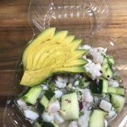FISH CEVICHE · Fresh swai fish cured in fresh lime juice, prepared with cucumbers, onions, cilantro, jalape...
