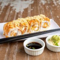 SP27. Batman Roll · Spicy crawfish, cream cheese, shrimp tempura topped with crabstick, spicy mayo, eel sauce an...