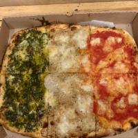 SPECIAL: PIZZA TRICOLORE ( ITALIAN FLAG ) 18 inches only LARGE · Pizza Italian flag 1/3 Margherita 1/3 Cacio e Pepe 1/3 Pesto sauce New signature Pizza ?