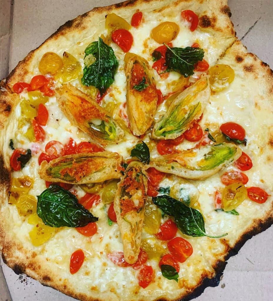 SPECIAL: PIZZA PRIMAVERA (12 inch size) · San Marzano DOP TOMATOES ,mozzarella Fior di latte, crunchy Zucchini Flowers and Whipped BUFALA Ricotta cheese