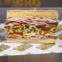 The Wicked® · Turkey, ham, roast beef, pepperoni, bacon with any three cheeses and your choice of toppings.