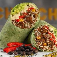 Superfood Wich™ · Vegan black bean patty, fresh avocado, jalapeno hummus, roasted red peppers and quinoa wrapp...