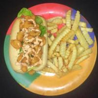 Shrimp Po Boy Sandwich · Fried only. Served with lettuce, tomato, pickle, onion and your choice of either fries, cole...