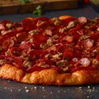 Ulti-Meat Pizza · Primo pepperoni, linguica, bacon and Italian sausage on zesty red sauce.