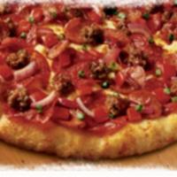 Smokehouse Combo Pizza · Primo pepperoni or chicken, Italian sausage, linguica, BBQ drizzle, tomatoes and red and gre...