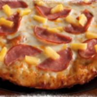 Hawaiian Pizza · Island style pizza. Tender ham and juicy pineapple on zesty red sauce.