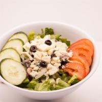 Original Flame Feta Salad · Lettuce, mixed greens, cucumber, tomatoes, onions, feta and vinaigrette.