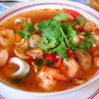 Quart of Spicy Thai Seafood Soup for 2 · Tom yum gong. Hot and spicy.