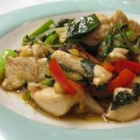 Spicy Basil Chicken · Hot and spicy.