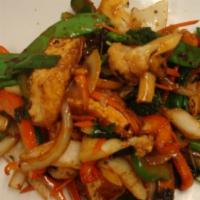 Spicy Basil Vegetables · Hot and spicy.