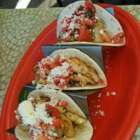 Pesca Tacos (Fish Tacos) · 3 tacos of grilled or blackened mahi, topped with pico de gallo, cotija cheese and fresh lime.