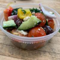 Greek Salad · cucumber | red + yellow bell pepper | tomato | red onion | kalamata olive | feta | parsley |...