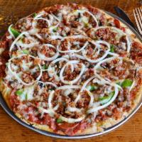 Butcher Block Pizza · Sausage, pepperoni, Applewood smoked bacon, ground beef, onion, mushroom, green pepper and m...