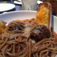 Star's Spaghetti and Meatballs · Angus ground beef and veal meatballs over spaghetti with spaghetti sauce and Parmesan cheese.