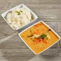 70. Panang Curry · With bell pepper and peanuts in panang curry.