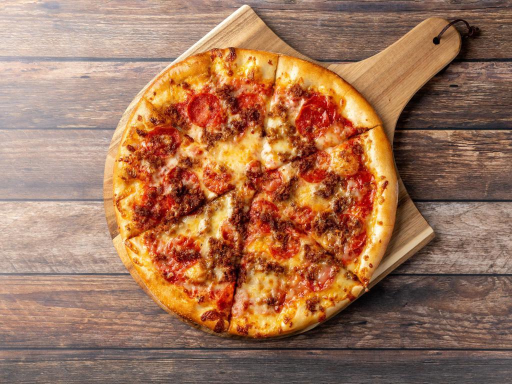 The Wall Street Pizza · Pepperoni, sausage and extra cheese.