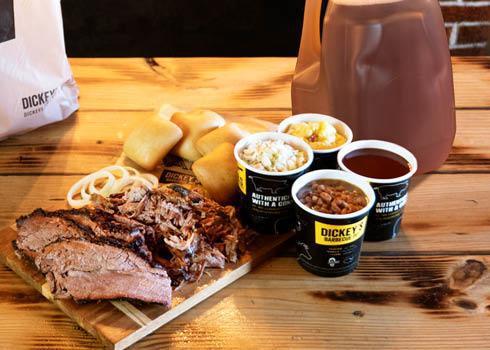 Classic Family Pack + Gallon Tea · 1 LB brisket, 1 LB pulled pork, 1 each of medium potato salad, coleslaw, baked beans, 6 dinner rolls and your choice of sauce. Plus a gallon of iced tea. **No substitutions**