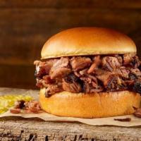 Beef Brisket Classic Sandwich · Includes a choice of chopped or sliced delicious slow-smoked brisket on a Brioche bun