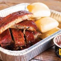 Rack ’N Rolls · Full rack of ribs and 6 butter rolls, to satisfy your crew well into overtime