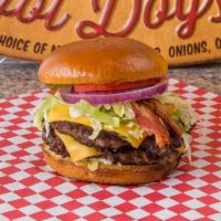 Double Cheeseburger · Two all Angus Beef Patties with American Cheese. Starts off plain, add to it from our select...