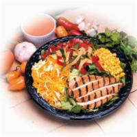 BBQ Ranch Salad  · Lettuce, corn, cheese, tomato, tortilla strips and drizzled with BBQ sauce. 
