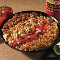 Charo Bowl · Choice of meat, generous portions of rice, pinto or black beans, mild pico de gallo salsa, a...
