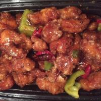 General Tso's Chicken · Deep fried chunks of boneless chicken, sauteed in the chef's special hot sauce. Spicy.