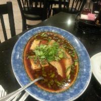 Szechuan Fish · Fish fillet and tofu with a Szechuan spicy sauce. Spicy.