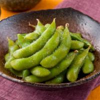 Edamame · Salted soy beans in pod with sea salt. Gluten free. Vegan.