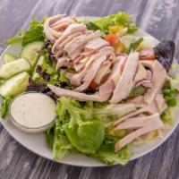 Chef Salad · Boar’s head deluxe Ham, Golden over roasted turkey and provolone cheese piles high atop a be...