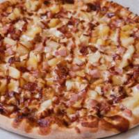 Hawaiian BBQ Chicken Pizza · No sauce. Grilled chicken, Canadian bacon, bacon bits, pineapple and BBQ sauce.