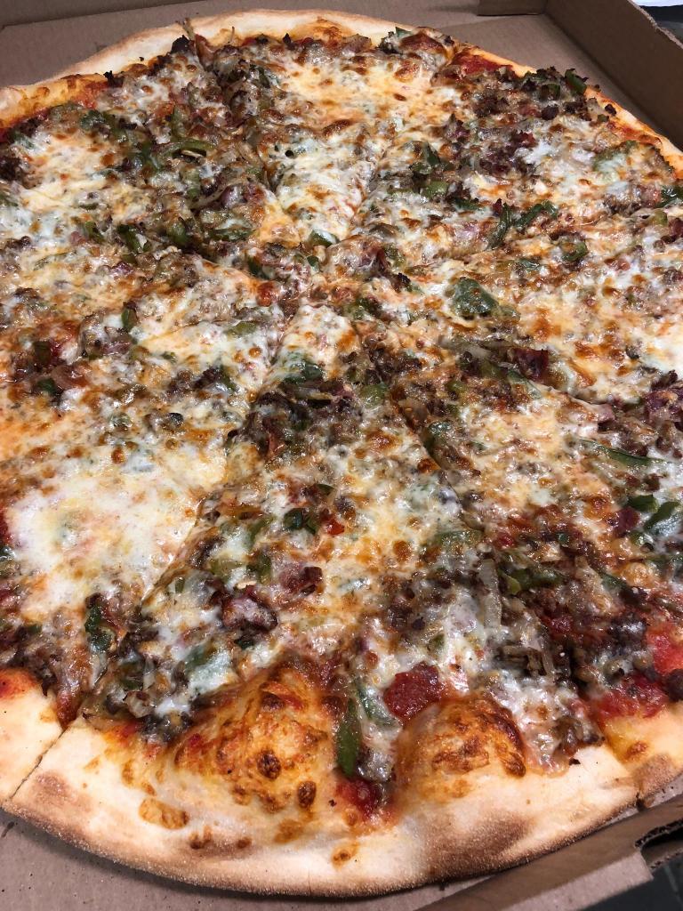 21. Philly Steak Bomb Pizza · Philly Steak, peppers, onions, mushroom, salami.