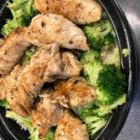 Hot Honey Chicken Broccoli Bowl · Grilled chicken & Broccoli over rice topped with Mike’s Hot Honey
