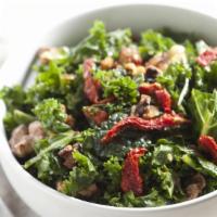 The Boss' KO Kale Naughty Salad (V) · Vegan and gluten free. Kale massaged with olive oil, lemon and sea salt. Served 