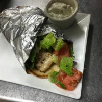 Prepared Souvlaki Sandwich · Choice of pork, chicken, beef or lamb wrapped in a pita and side of tzatziki sauce, lettuce,...