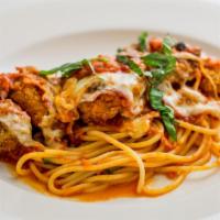 Chicken Parmigiana Entrees · Seasoned chicken cutlet, melted mozzarella and tomato gravy served with spaghetti. add $1 fo...