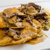 Chicken Marsala Entrees · Herb roasted chicken breast, mixed wild mushrooms in a marsala wine sauce served over a bed ...